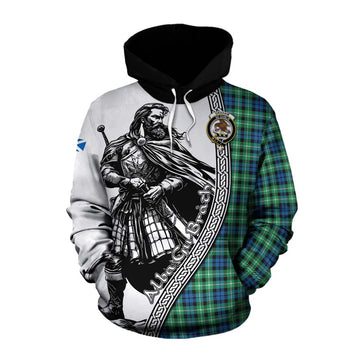 Graham Tartan Clan Crest Cotton Hoodie with Highlander Warrior Celtic Style