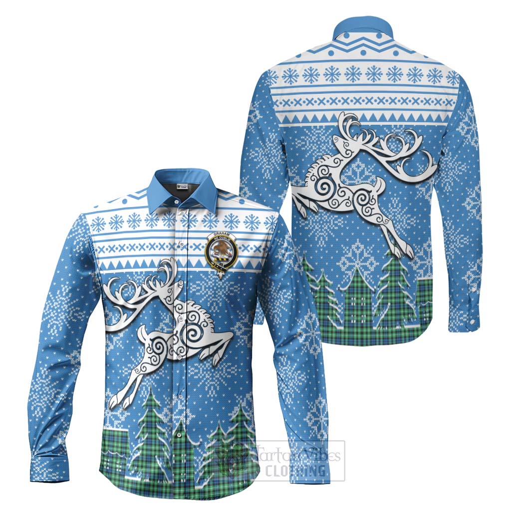 Tartan Vibes Clothing Graham Clan Christmas Long Sleeve Button Shirt Celtic Reindeer Style