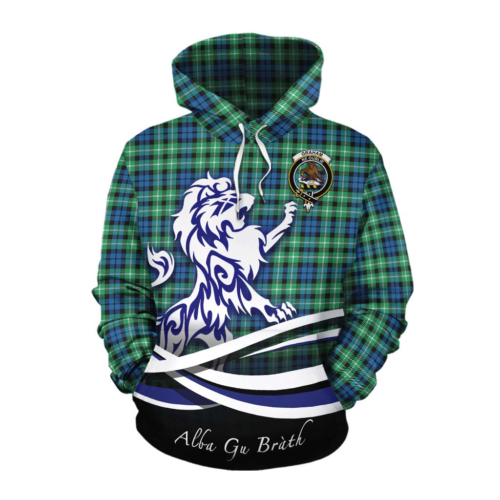 Tartan Vibes Clothing Graham Tartan Cotton Hoodie with Alba Gu Brath Regal Lion Emblem