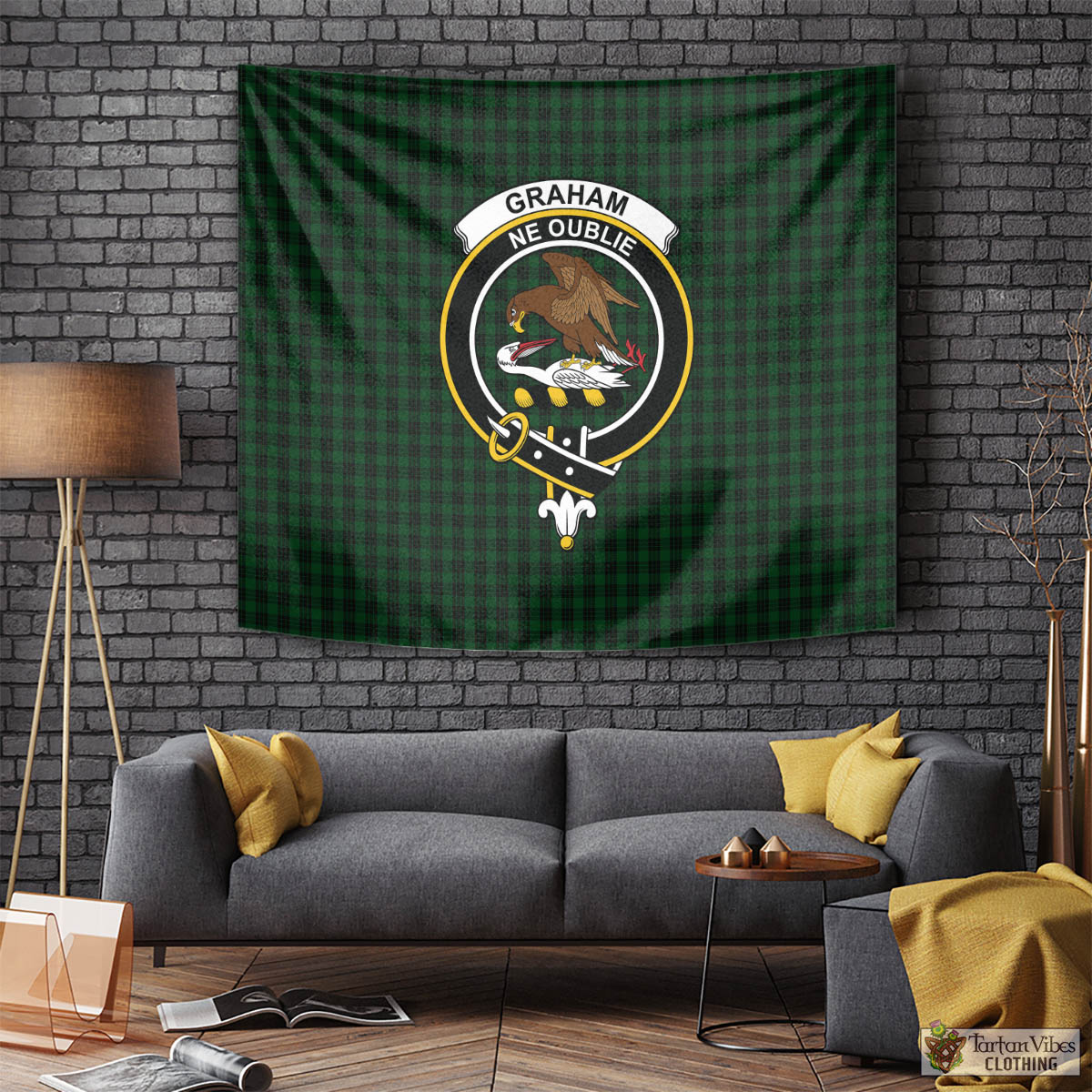 Tartan Vibes Clothing Graham Tartan Tapestry Wall Hanging and Home Decor for Room with Family Crest