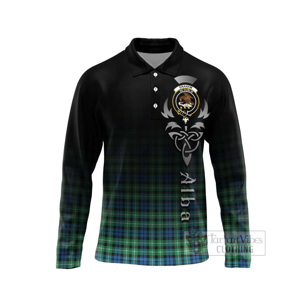 Tartan Vibes Clothing Graham Tartan Long Sleeve Polo Shirt Featuring Alba Gu Brath Family Crest Celtic Inspired