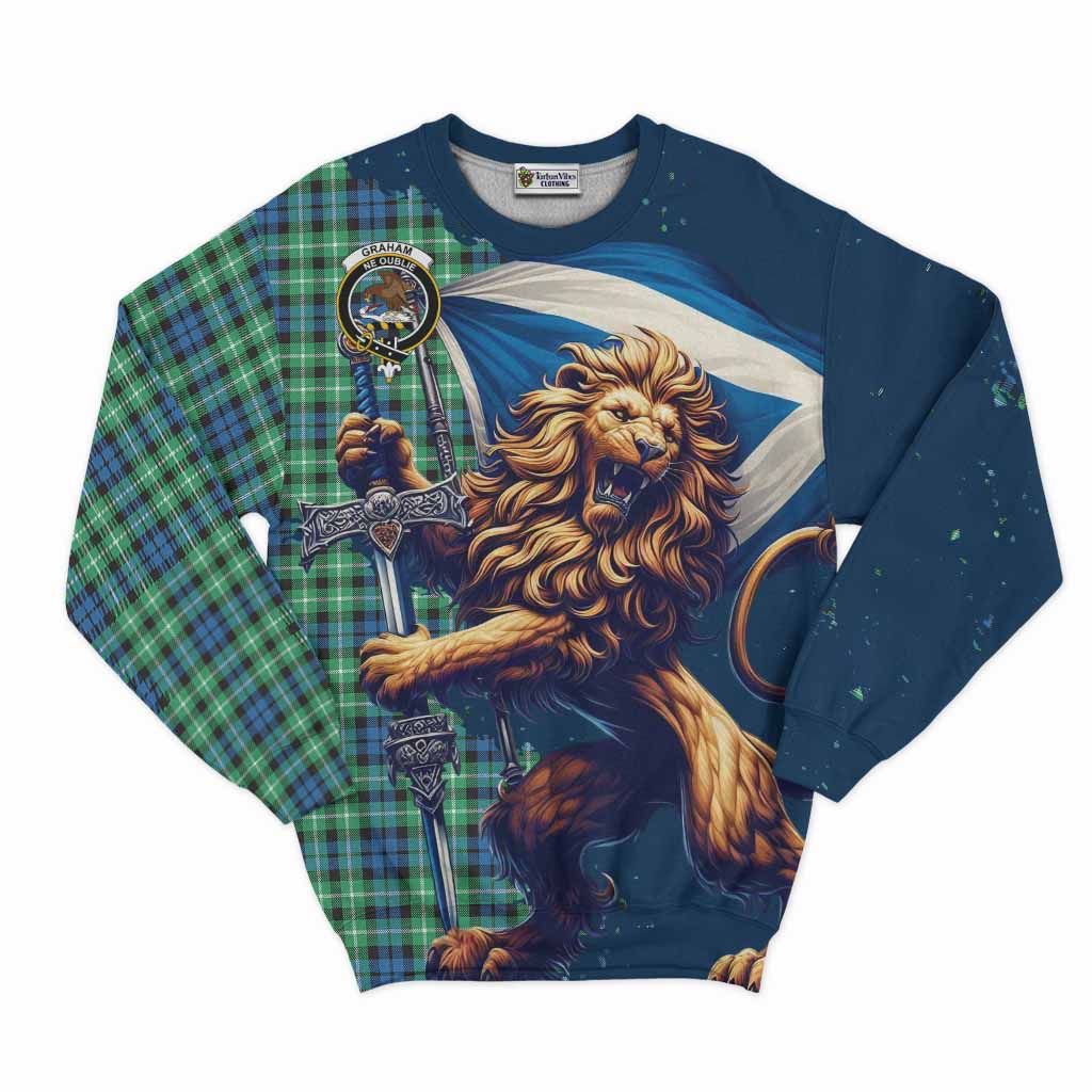 Tartan Vibes Clothing Graham Tartan Family Crest Sweatshirt with Scottish Majestic Lion