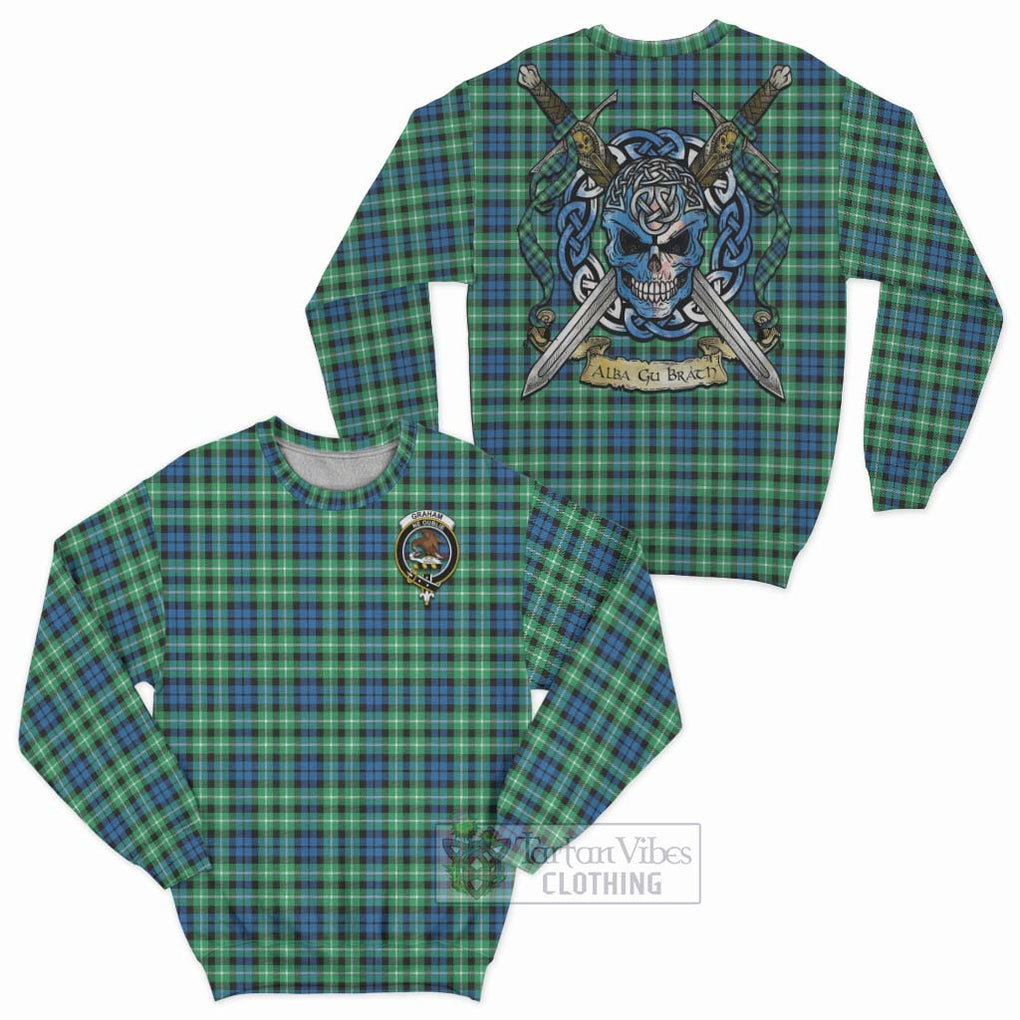 Tartan Vibes Clothing Graham Tartan Sweatshirt with Family Crest Celtic Skull Style