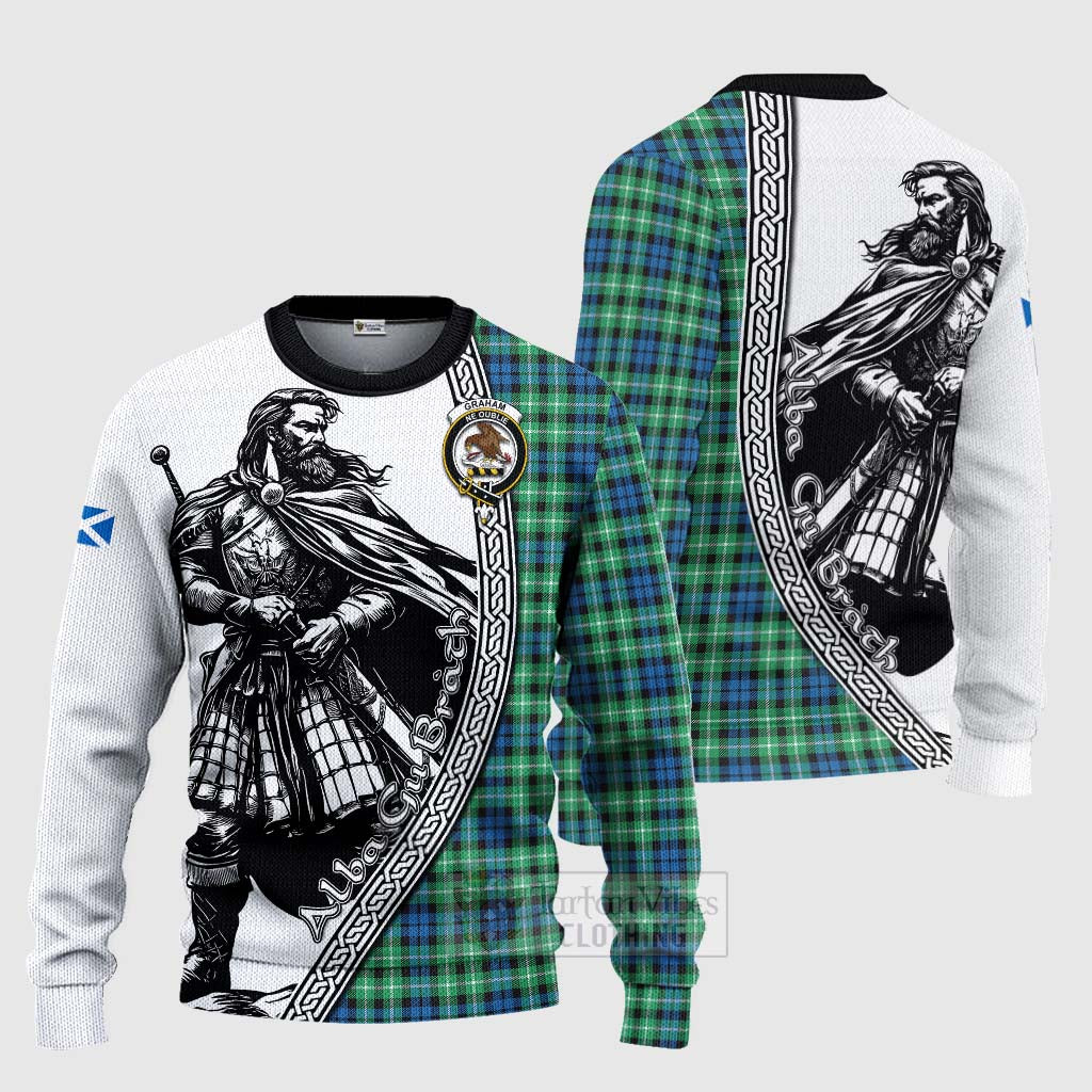 Tartan Vibes Clothing Graham Tartan Clan Crest Knitted Sweater with Highlander Warrior Celtic Style