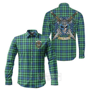 Graham Tartan Long Sleeve Button Shirt with Family Crest Celtic Skull Style