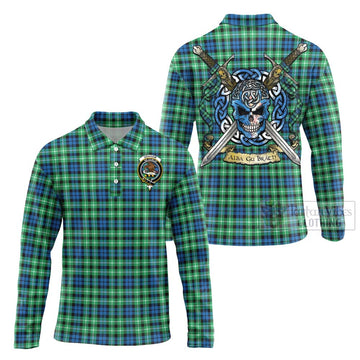 Graham Tartan Long Sleeve Polo Shirt with Family Crest Celtic Skull Style