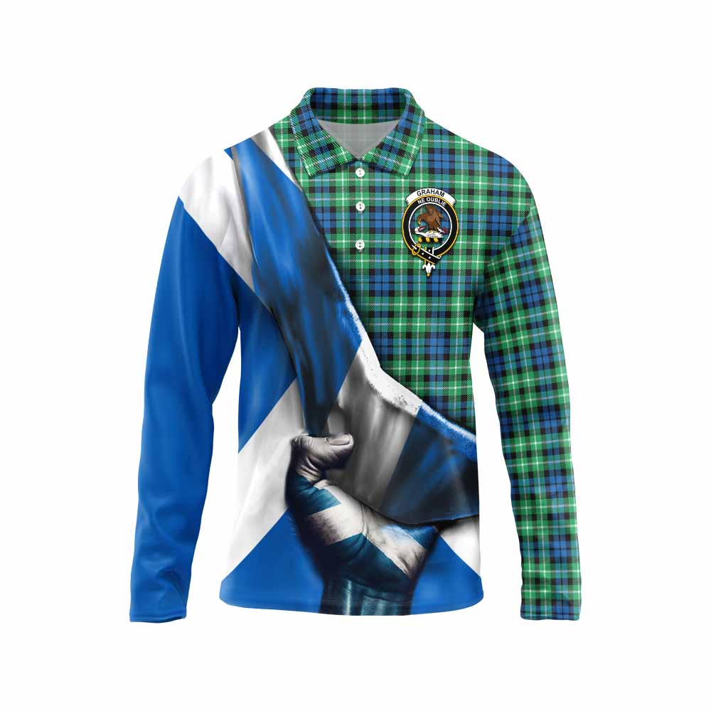 Tartan Vibes Clothing Graham Tartan Long Sleeve Polo Shirt with Family Crest Scotland Patriotic Style