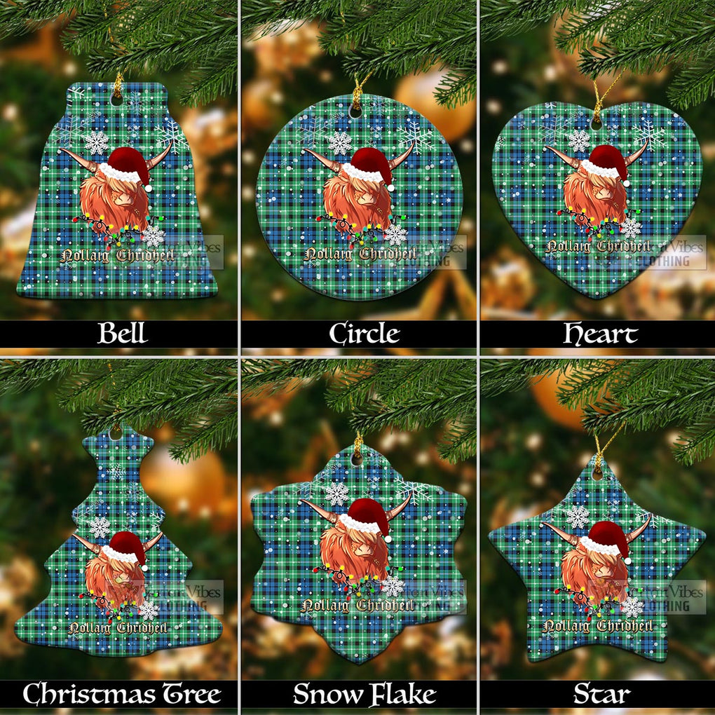 Tartan Vibes Clothing Graham Clan Tartan Ornament with Christmas Twinkle Highland Cattle