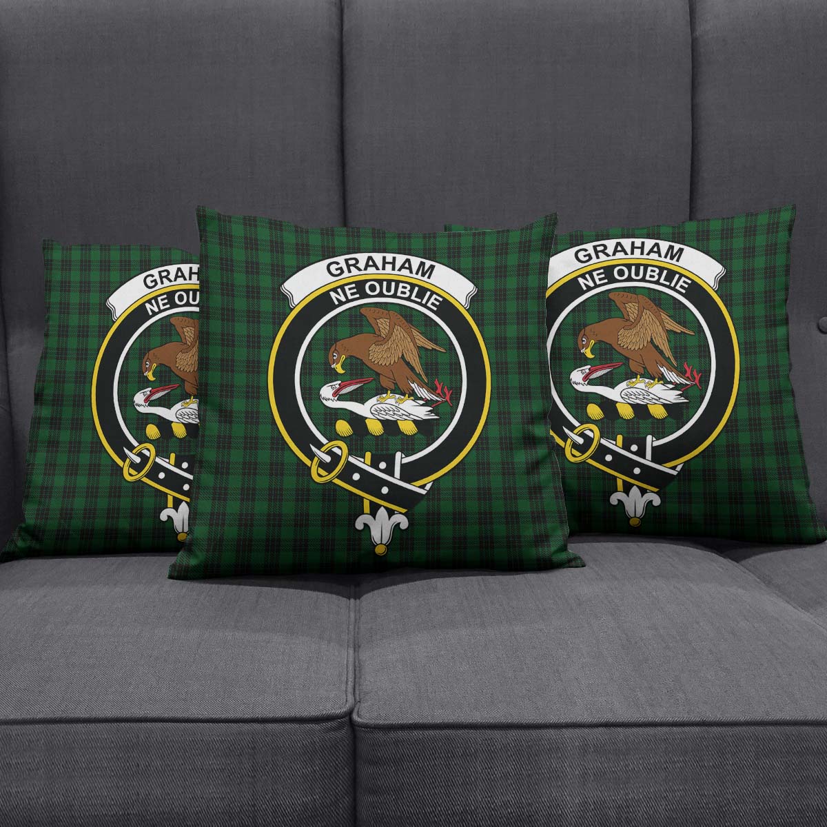 Graham Tartan Pillow Cover with Family Crest Square Pillow Cover - Tartanvibesclothing