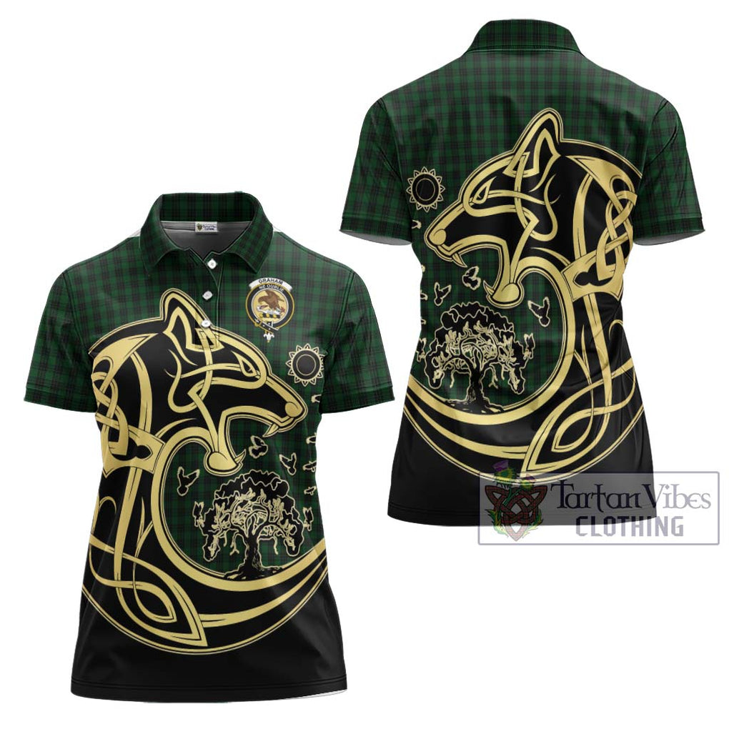 Graham Tartan Women's Polo Shirt with Family Crest Celtic Wolf Style Women - Tartanvibesclothing Shop