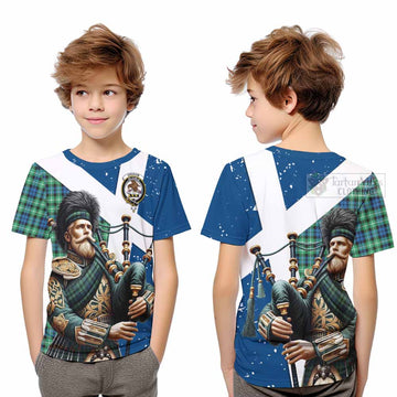 Graham Tartan Kid T-Shirt with Family Crest Scottish Bagpiper Vibes