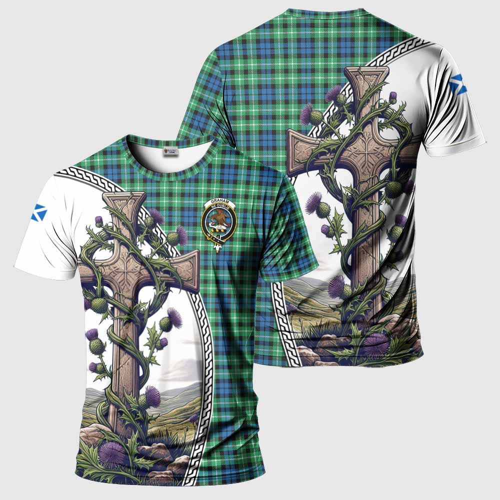 Tartan Vibes Clothing Graham Agnew Tartan T-Shirt with Family Crest and St. Andrew's Cross Accented by Thistle Vines