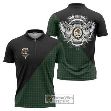 Graham Tartan Zipper Polo Shirt with Family Crest and Military Logo Style