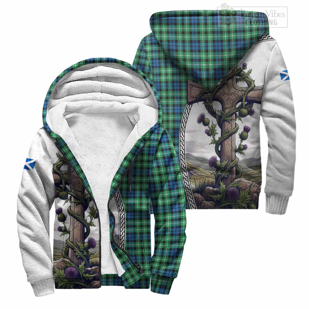 Tartan Vibes Clothing Graham Tartan Sherpa Hoodie with Family Crest and St. Andrew's Cross Accented by Thistle Vines