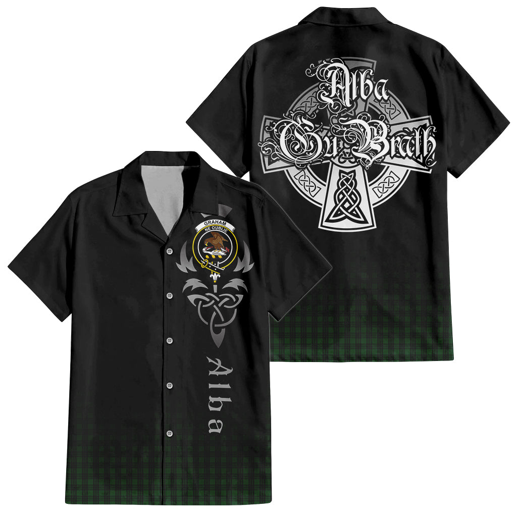 Tartan Vibes Clothing Graham Tartan Short Sleeve Button Up Featuring Alba Gu Brath Family Crest Celtic Inspired