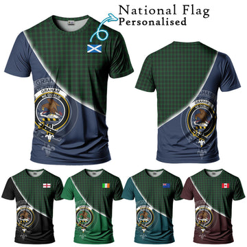 Graham Tartan T-Shirt with Personalised National Flag and Family Crest Half Style