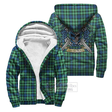 Graham Tartan Sherpa Hoodie with Family Crest Celtic Skull Style