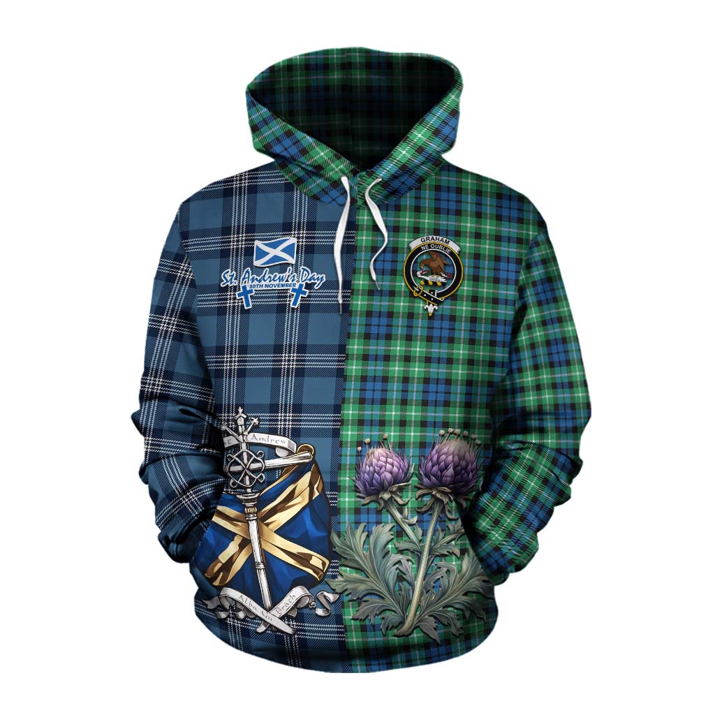 Tartan Vibes Clothing Graham Tartan Cotton Hoodie Happy St. Andrew's Day Half Tartan Style