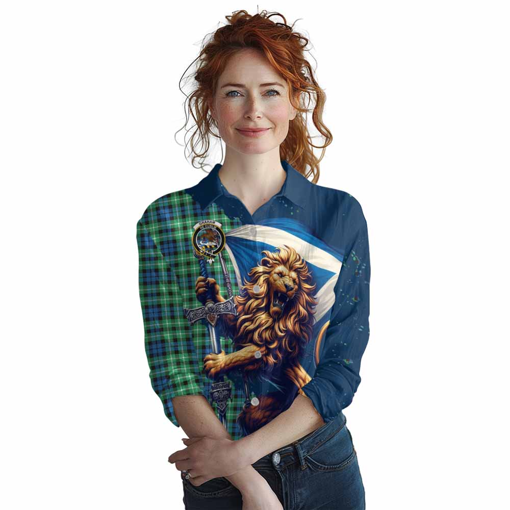 Tartan Vibes Clothing Graham Tartan Family Crest Women's Casual Shirt with Scottish Majestic Lion