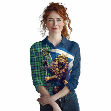 Graham Tartan Family Crest Women's Casual Shirt with Scottish Majestic Lion