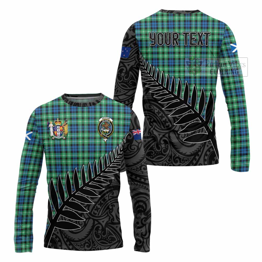 Tartan Vibes Clothing Graham Crest Tartan Long Sleeve T-Shirt with New Zealand Silver Fern Half Style