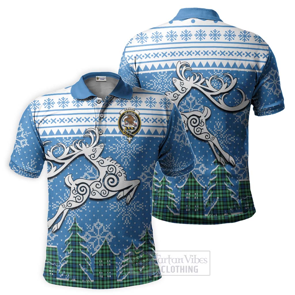 Tartan Vibes Clothing Graham Clan Christmas Polo Shirt Celtic Reindeer Style