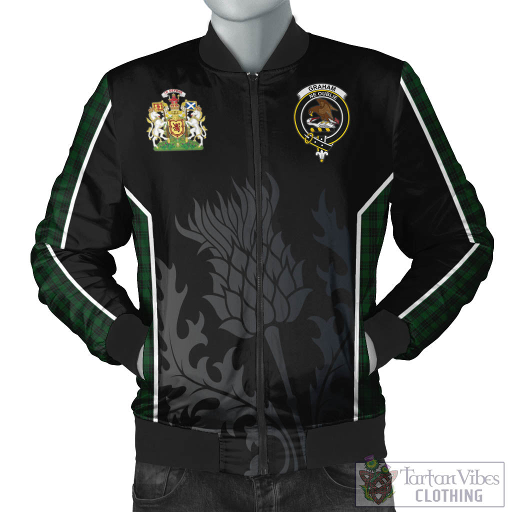 Tartan Vibes Clothing Graham Tartan Bomber Jacket with Family Crest and Scottish Thistle Vibes Sport Style