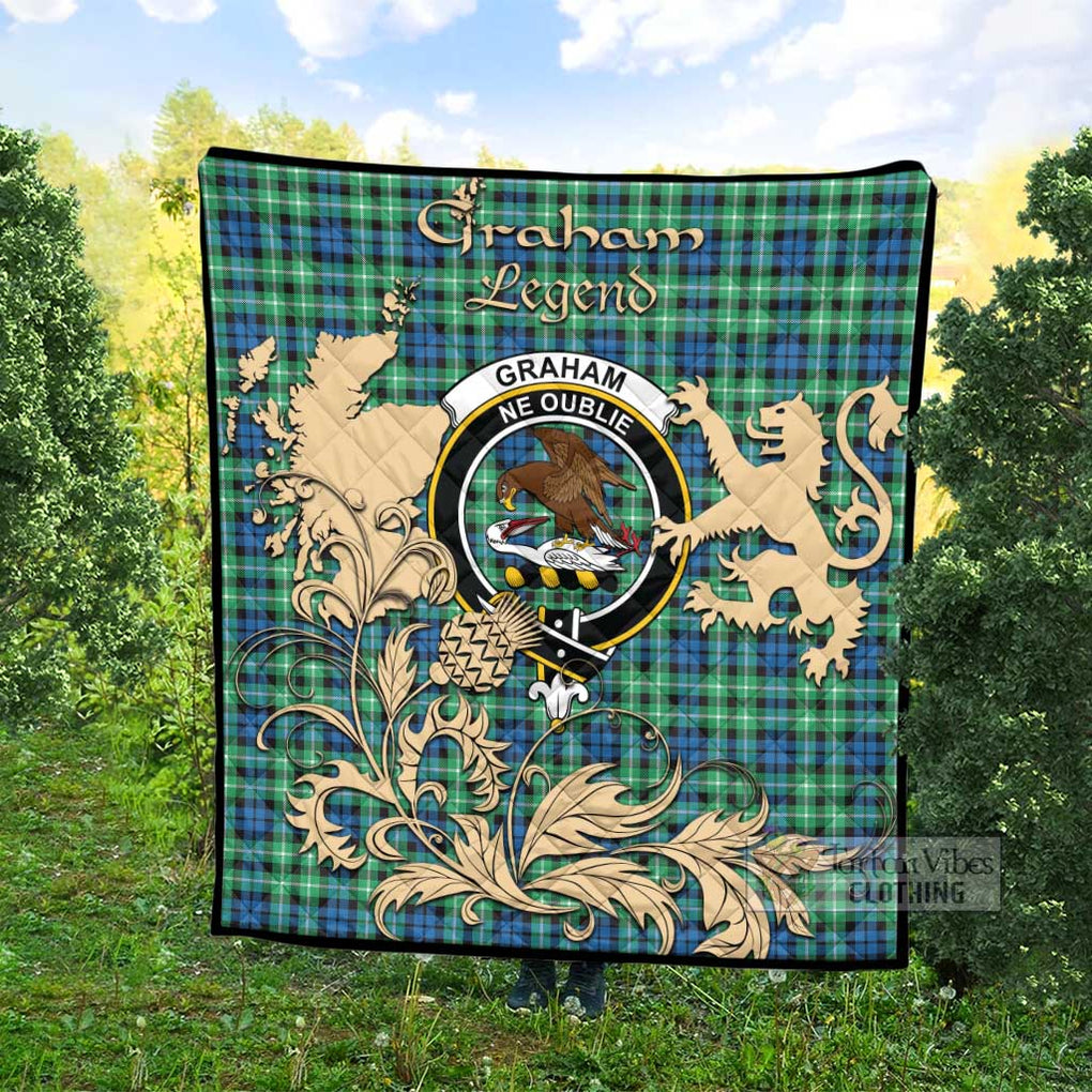 Tartan Vibes Clothing Graham Tartan Quilt with Family Crest and Scottish Symbol Style