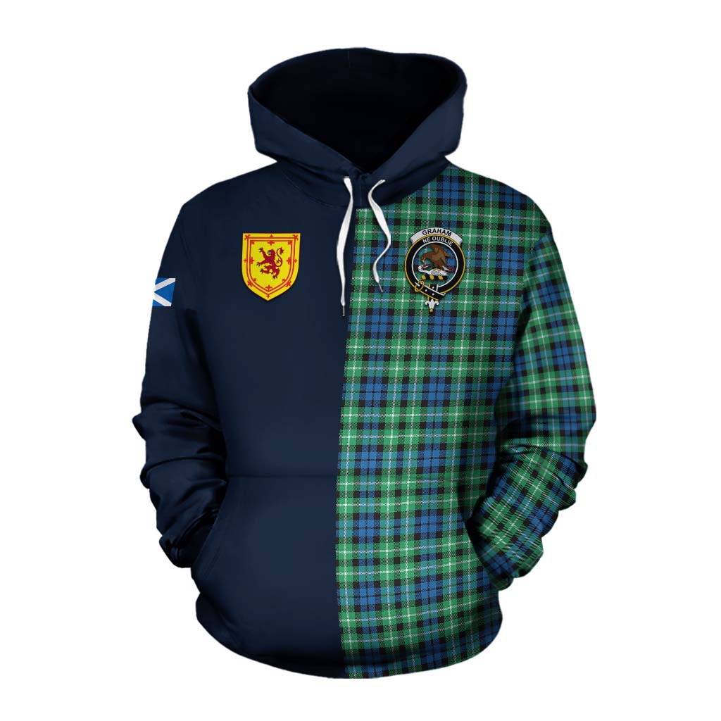 Tartan Vibes Clothing Graham Tartan Cotton Hoodie Alba with Scottish Lion Royal Arm Half Style