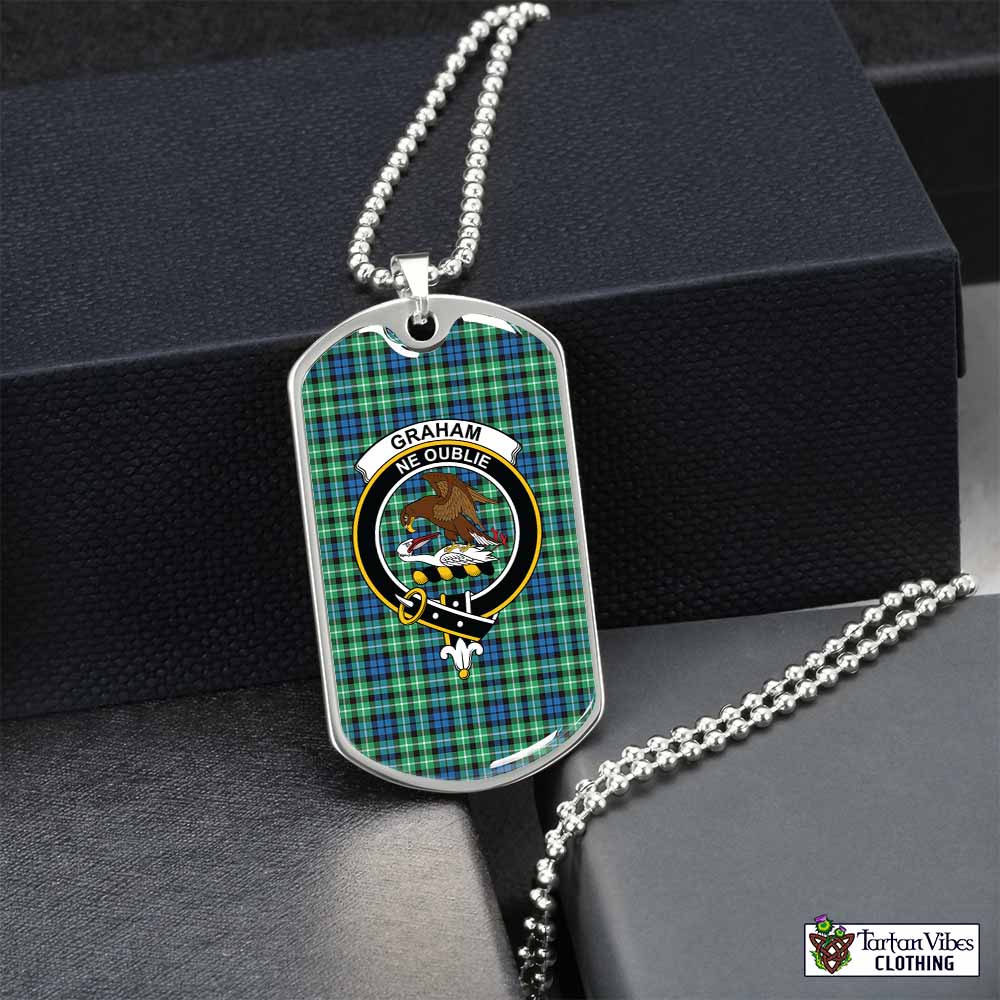 Tartan Vibes Clothing Graham Tartan Dog Tag Necklace with Family Crest