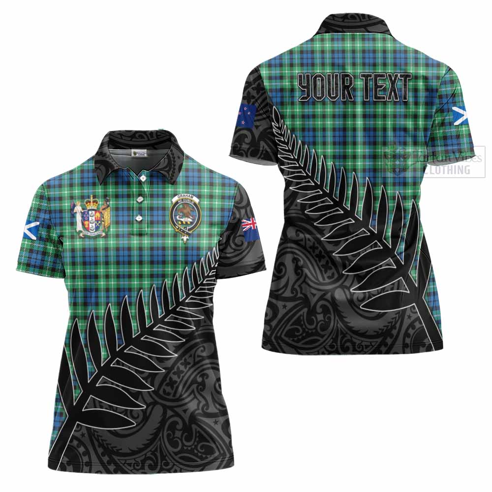 Tartan Vibes Clothing Graham Crest Tartan Women's Polo Shirt with New Zealand Silver Fern Half Style