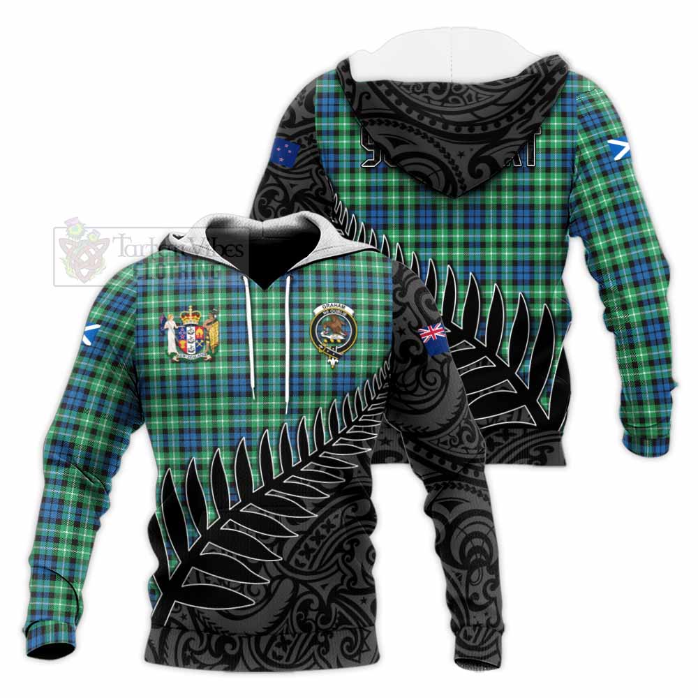 Tartan Vibes Clothing Graham Crest Tartan Knitted Hoodie with New Zealand Silver Fern Half Style