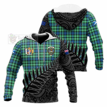 Graham Crest Tartan Knitted Hoodie with New Zealand Silver Fern Half Style