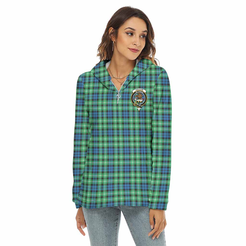 Tartan Vibes Clothing Graham Tartan Crest Women's Borg  Half Zip Fleece Hoodie