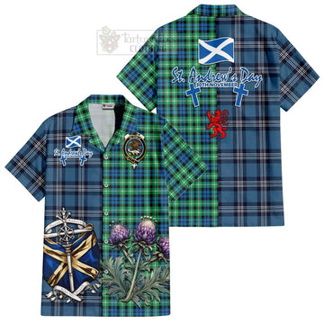 Graham Tartan Short Sleeve Button Shirt Happy St. Andrew's Day Half Tartan Style