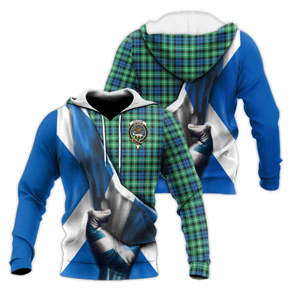 Tartan Vibes Clothing Graham Tartan Knitted Hoodie with Family Crest Scotland Patriotic Style