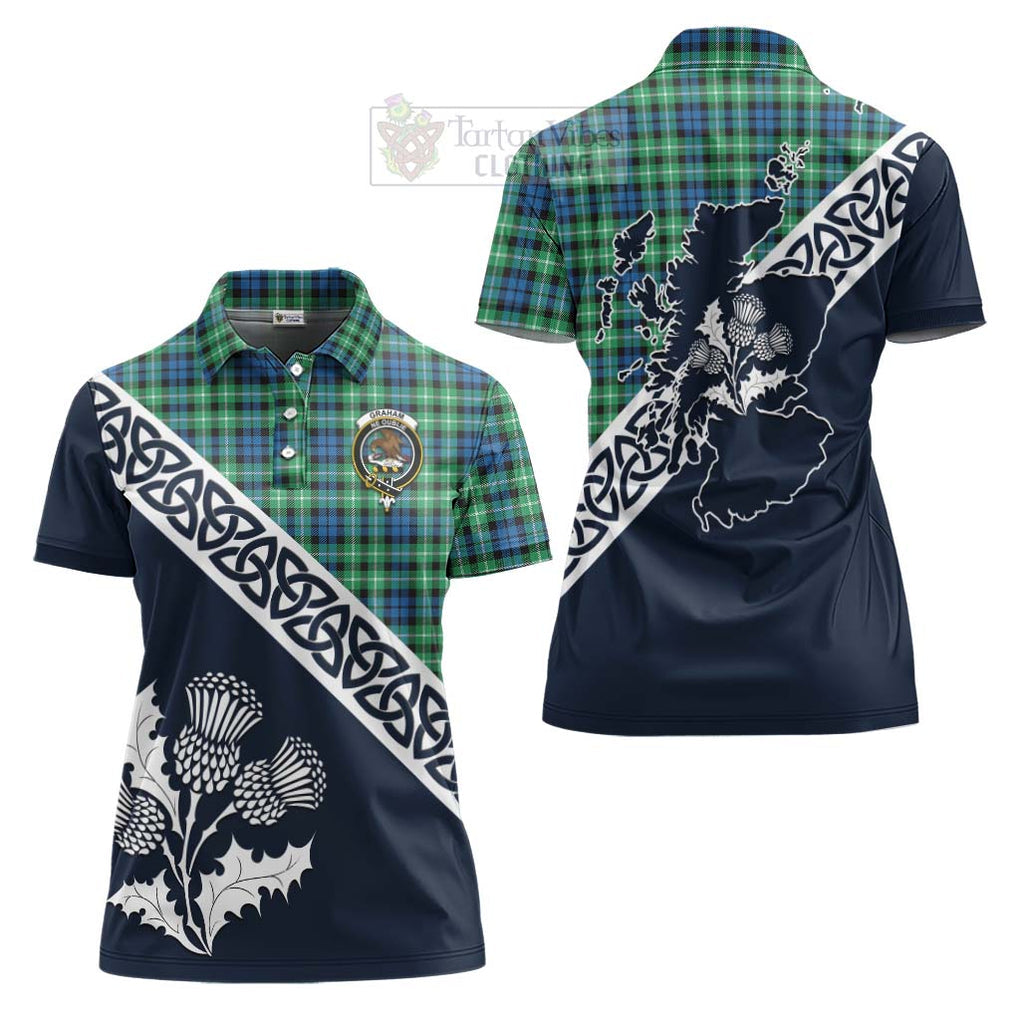 Tartan Vibes Clothing Graham Tartan Women's Polo Shirt Featuring Thistle and Scotland Map