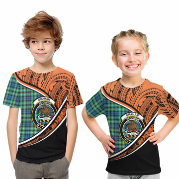 Graham Crest Tartan Kid T-Shirt with Polynesian Vibes Style - Orange Version