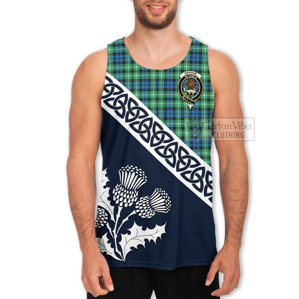 Tartan Vibes Clothing Graham Tartan Men's Tank Top Featuring Thistle and Scotland Map