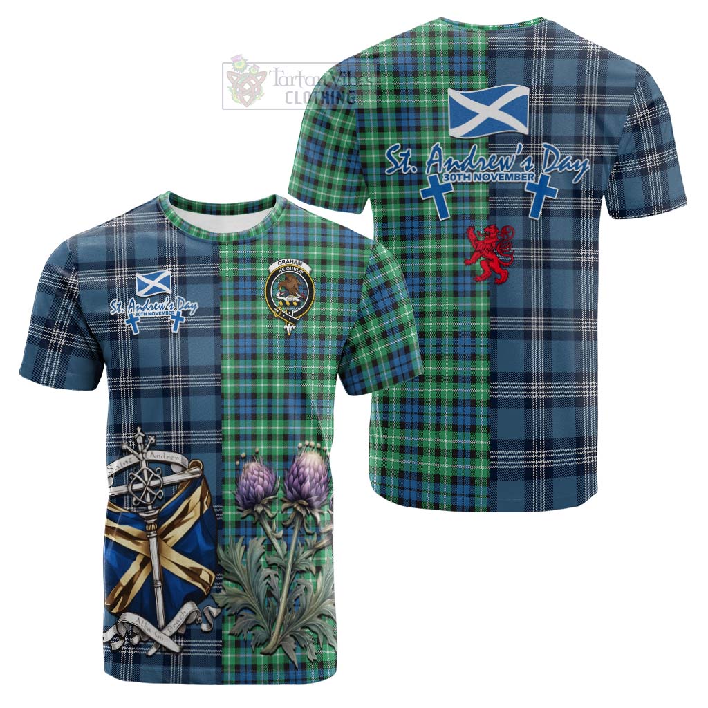 Tartan Vibes Clothing Graham Tartan Cotton T-shirt Happy St. Andrew's Day Half Tartan Style