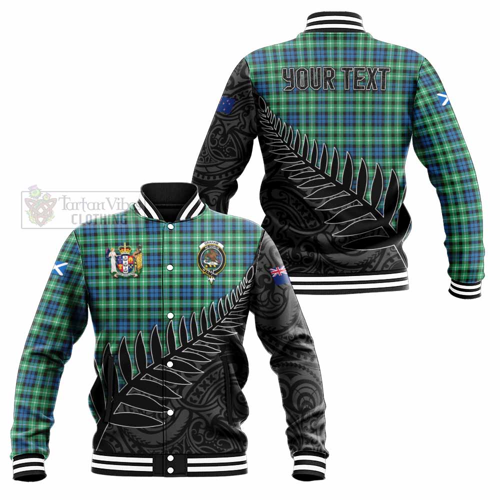 Tartan Vibes Clothing Graham Crest Tartan Baseball Jacket with New Zealand Silver Fern Half Style