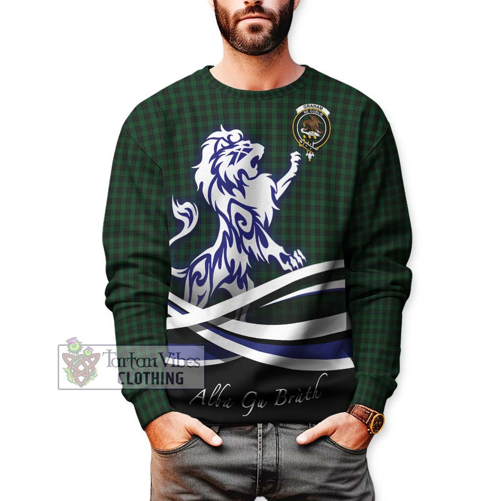 Graham Tartan Sweatshirt with Alba Gu Brath Regal Lion Emblem Unisex - Tartanvibesclothing Shop