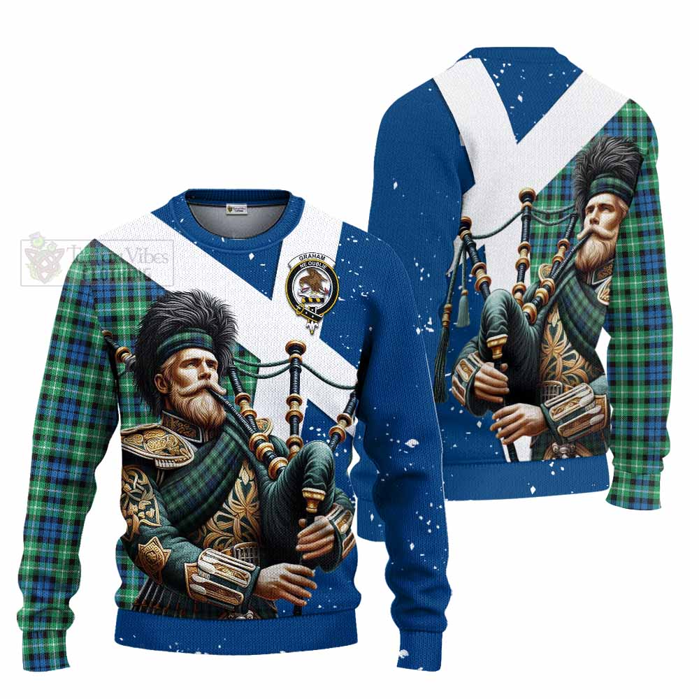 Tartan Vibes Clothing Graham Tartan Knitted Sweater with Family Crest Scottish Bagpiper Vibes