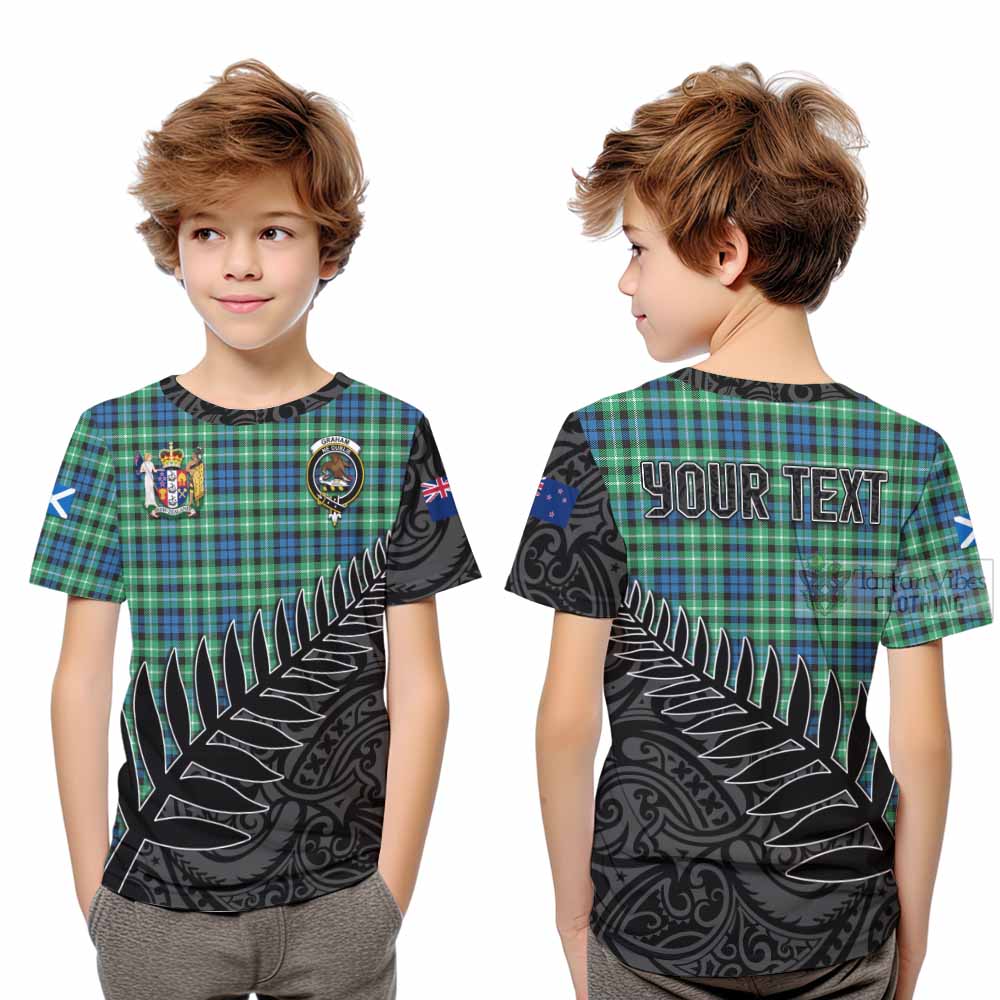 Tartan Vibes Clothing Graham Crest Tartan Kid T-Shirt with New Zealand Silver Fern Half Style