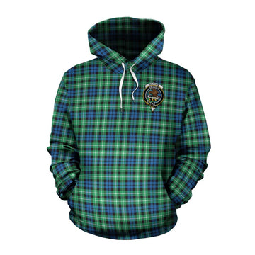 Graham Tartan Cotton Hoodie with Family Crest and Bearded Skull Holding Bottles of Whiskey