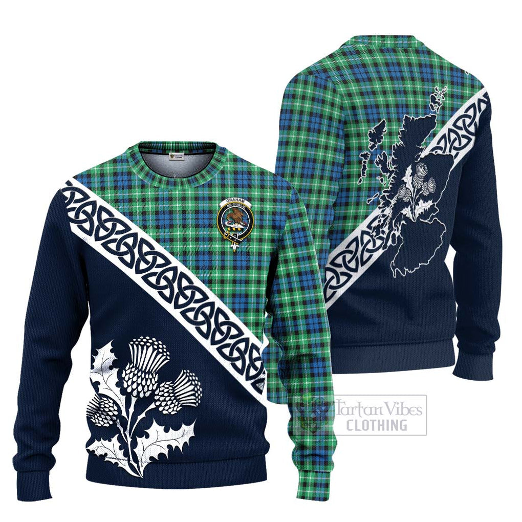 Tartan Vibes Clothing Graham Tartan Knitted Sweater Featuring Thistle and Scotland Map