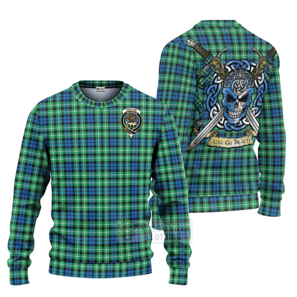 Tartan Vibes Clothing Graham Tartan Knitted Sweater with Family Crest Celtic Skull Style