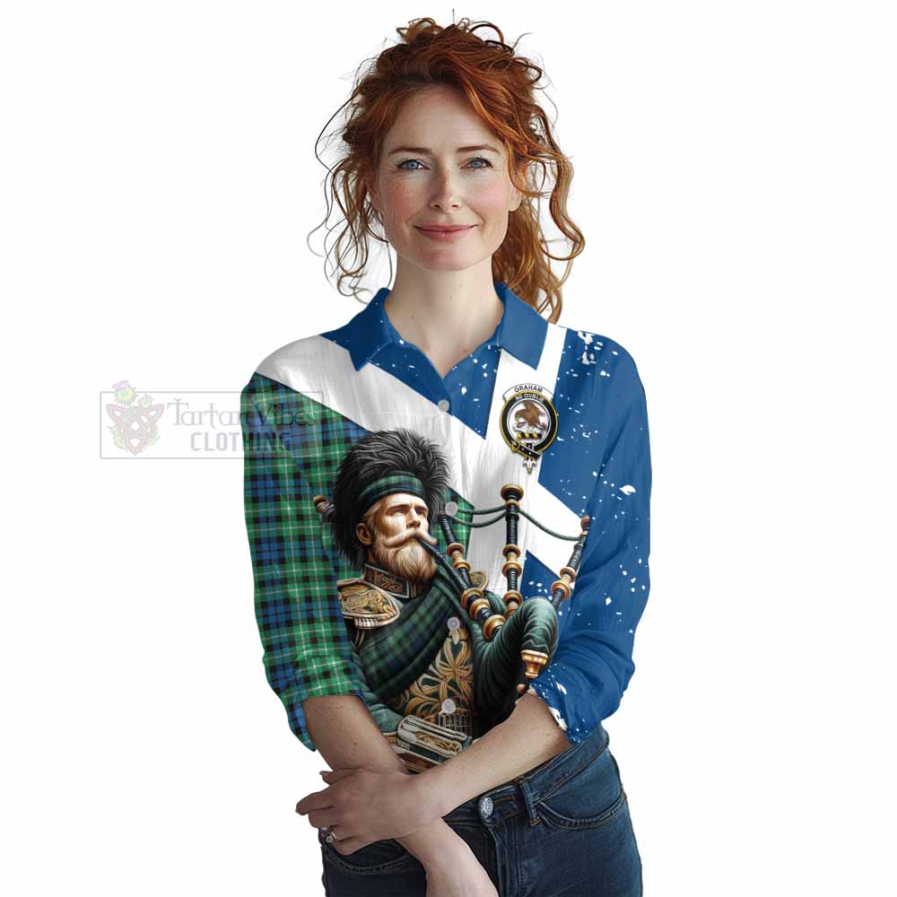 Tartan Vibes Clothing Graham Tartan Women's Casual Shirt with Family Crest Scottish Bagpiper Vibes