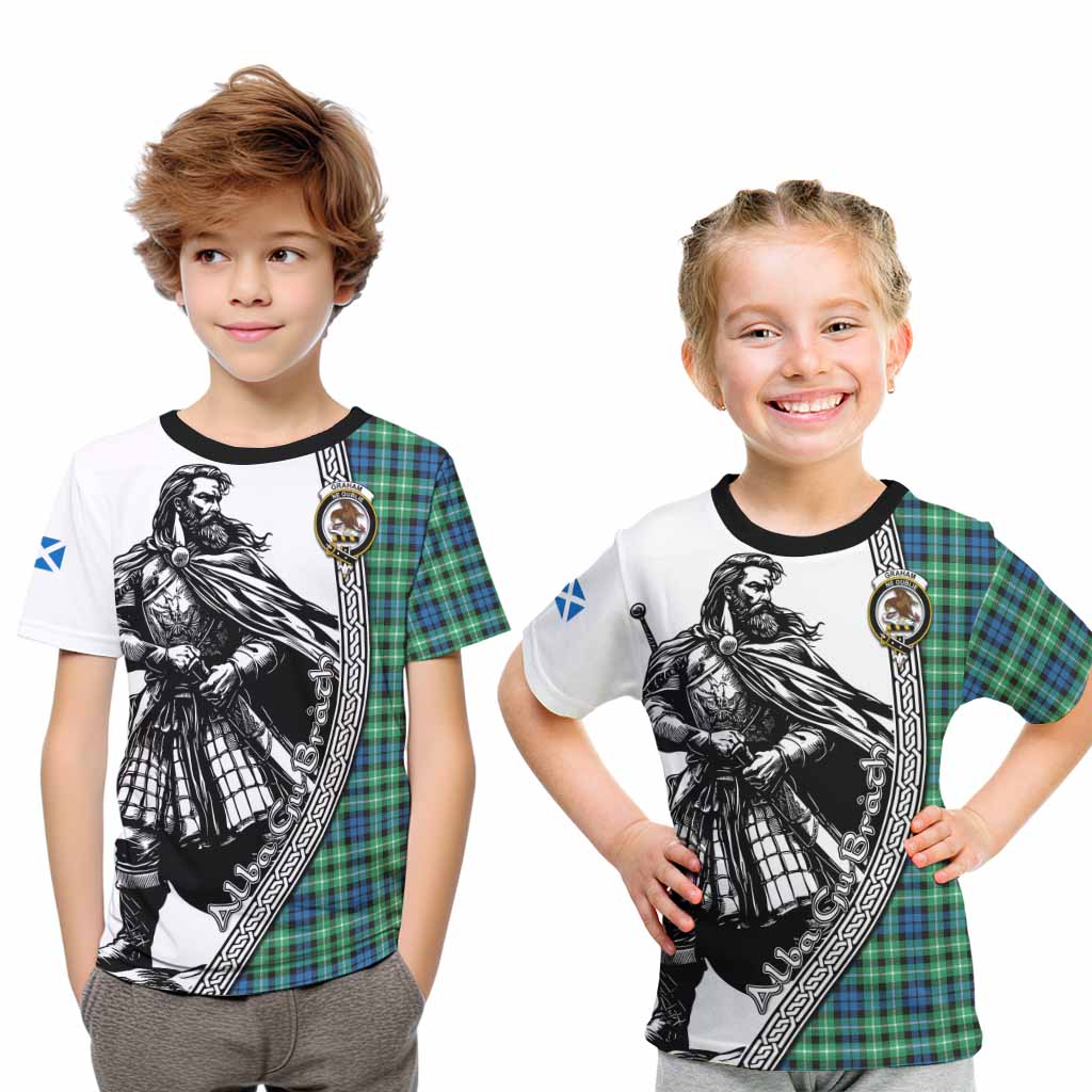 Graham Tartan Clan Crest Kid T-Shirt with Highlander Warrior Celtic Style