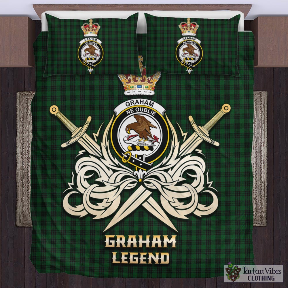 Tartan Vibes Clothing Graham Tartan Bedding Set with Clan Crest and the Golden Sword of Courageous Legacy